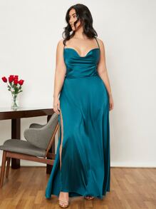 SHEIN Belle Plus Draped Lace Up Backless Satin Formal Bridesmaid Dress
