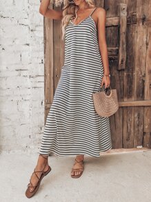 SHEIN LUNE Vestido camisero con estampado de rayas - Multicolor - Ver 4