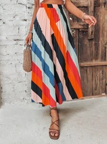 SHEIN LUNE Cut And Sew Pleated Skirt - Multicolor - View 3