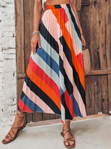 SHEIN LUNE Cut And Sew Pleated Skirt - Multicolor - View 4