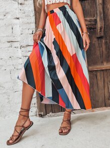 SHEIN LUNE Cut And Sew Pleated Skirt - Multicolor - View 6