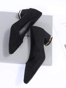 Suedette Chunky Heeled Court Pumps - Black - View 5