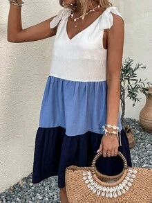 Đầm Thắt nút Viên lá sen Khối Màu Giải trí - Nhiều màu - Xem 3