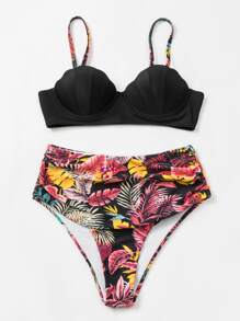 Tropical Print Push Up Bikini - Multicolor - View 5