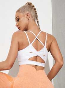 Yoga Trendy Medium Support  Crisscross Sports Bra - White - View 1