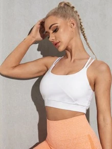Yoga Trendy Medium Support  Crisscross Sports Bra - White - View 4