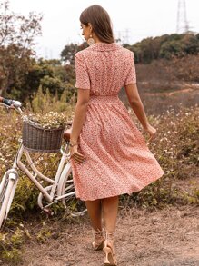 Đầm Nút phía trước Họa tiết hoa Boho - Nhiều màu - Xem 2