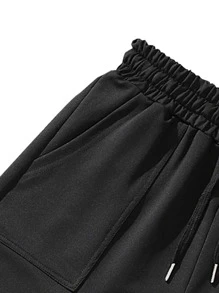Manfinity Homme Pantalones cortos de sudadera con cordón en la cintura para hombres - Negro - Ver 3