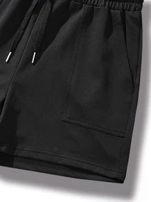 Manfinity Homme Pantalones cortos de sudadera con cordón en la cintura para hombres - Negro - Ver 4