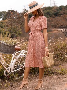 Đầm Nút phía trước Họa tiết hoa Boho - Nhiều màu - Xem 4