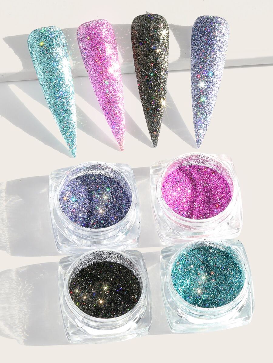 4boxes Nail Art Glitter Powder DIY Nail Charms Nail Gems Nail Supplies - Multicolor - View 1