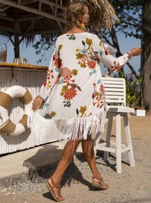 Floral Fringe Kimono Summer - Multicolor - View 2