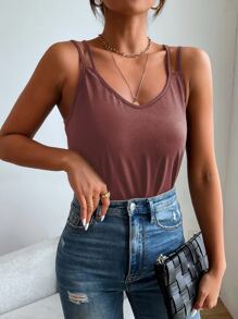 Double Strap Solid Cami Top - Dusty Pink - View 3
