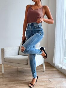 Double Strap Solid Cami Top - Dusty Pink - View 4