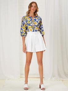 SHEIN Unity High Waist Plicated Detail Shorts - White - View 4