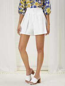 SHEIN Unity High Waist Plicated Detail Shorts - White - View 5