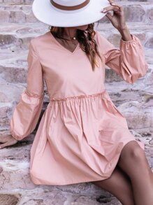 SHEIN Unity 燈籠袖褶邊洋裝 - 淺粉色 - 查看 3