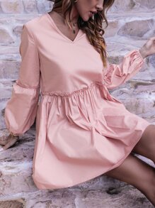 SHEIN Unity 燈籠袖褶邊洋裝 - 淺粉色 - 查看 6