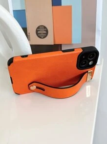 男士 iPhone 手机壳 1 件橙色纯色荔枝图案腕带手机壳，适用于 iPhone 15/14/13/12/11/Xr/Xmax - 彩色 - 查看 2