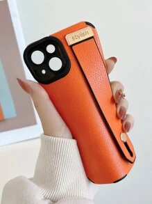 男士 iPhone 手机壳 1 件橙色纯色荔枝图案腕带手机壳，适用于 iPhone 15/14/13/12/11/Xr/Xmax - 彩色 - 查看 3