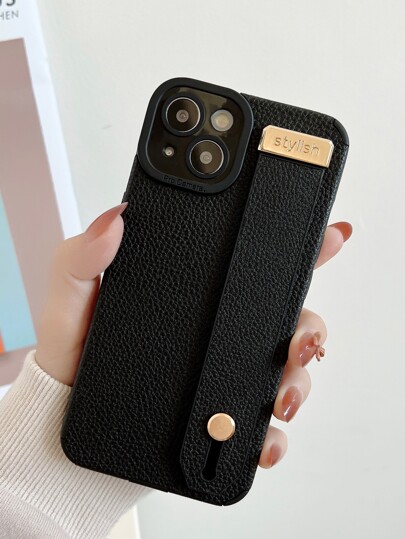 Lychee Pattern Phone Case With Push Pull Phone Holder Compatible With IPhone 11,IPhone 13,IPhone 14 Pro Max Waterproof Shockproof Anti-Fall Scratch Resistant