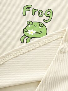 SHEIN Qutie Camiseta con estampado de dibujos animados y letra de manga raglán - Beis - Ver 7