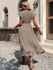 SHEIN Unity 碎花蝴蝶袖荷葉邊連衣裙不附腰帶 - 彩色 - 查看 2