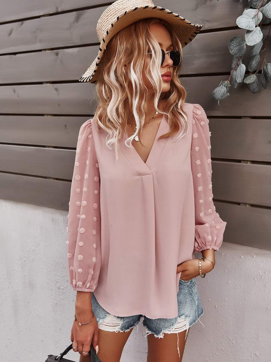 SHEIN LUNE Women Blouses Plain Boho - Baby Pink - View 1