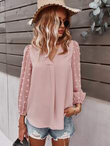 SHEIN LUNE Women Blouses Plain Boho - Baby Pink - View 3