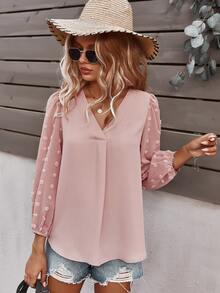 SHEIN LUNE Women Blouses Plain Boho - Baby Pink - View 4