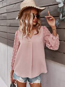 SHEIN LUNE Women Blouses Plain Boho - Baby Pink - View 5
