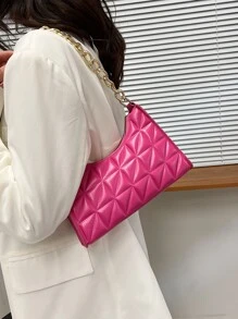 Túi xách nữ xuyên biên giới thời trang mới 2024, Túi đeo vai màu trơn kim cương ca rô phong cách Hàn Quốc, Túi tote và túi Messenger - Màu Hồng Tươi - Xem 4