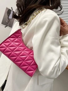 Túi xách nữ xuyên biên giới thời trang mới 2024, Túi đeo vai màu trơn kim cương ca rô phong cách Hàn Quốc, Túi tote và túi Messenger - Màu Hồng Tươi - Xem 5