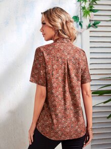 Áo sơ mi nữ Nút phía trước Hoa Tất cả trên in Boho - màu nâu - Xem 2