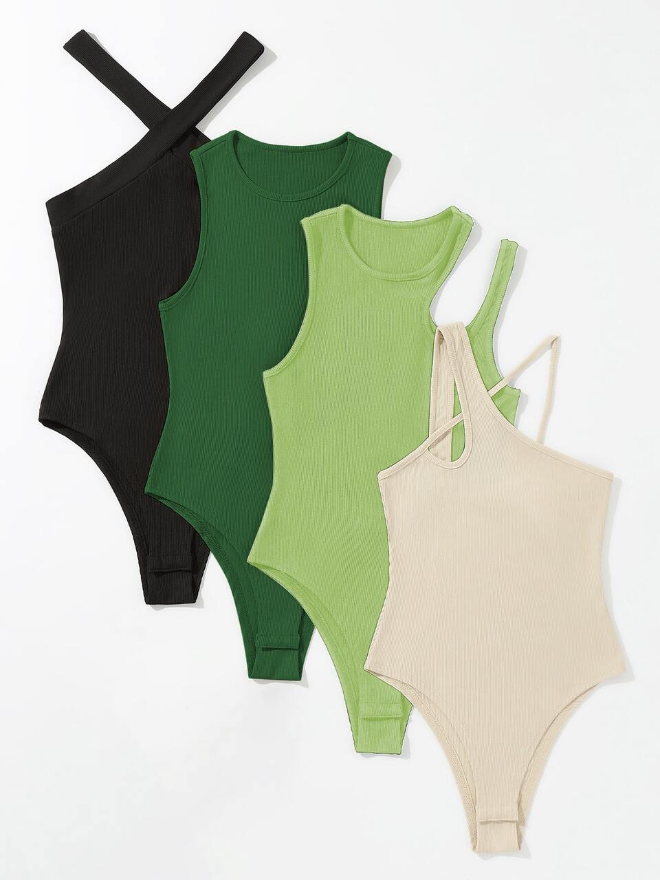 4pcs Asymmetrical Neck Cut Out Bodysuit