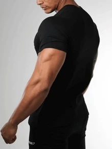 Manfinity Homme 男士字母圖案T恤 - 黑色 - 查看 2