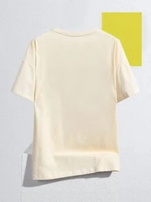 Zhihan Wang Áo thun nữ Hoạt hình Slogan Giải trí - Màu be - Xem 2