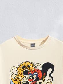 Zhihan Wang Áo thun nữ Hoạt hình Slogan Giải trí - Màu be - Xem 4