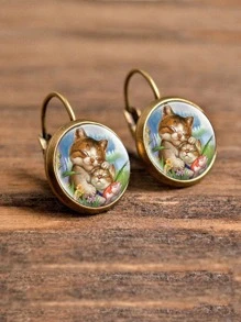 1 bông tai hình con mèo trang sức đồng - Nhiều màu - Xem 1