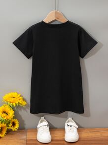 SHEIN Young Girl 3D Bear Decor Tee Dress - Black - View 2