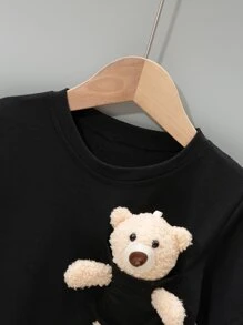 SHEIN Young Girl 3D Bear Decor Tee Dress - Black - View 5