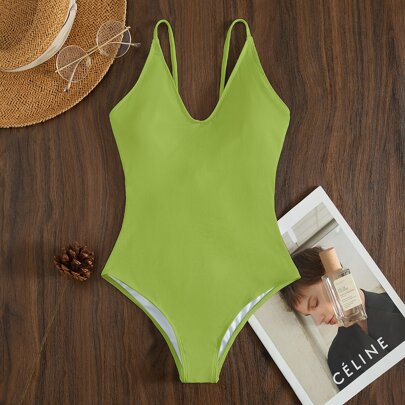 Plain Rib One Piece Swimsuit