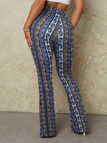 SHEIN SXY 花和佩斯利圖案前打結闊腿褲 - 彩色 - 查看 2