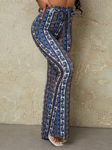 SHEIN SXY 花和佩斯利圖案前打結闊腿褲 - 彩色 - 查看 5
