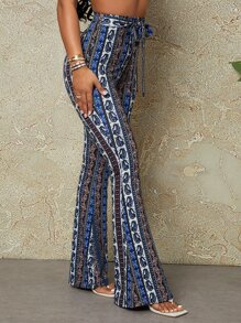 SHEIN SXY 花和佩斯利圖案前打結闊腿褲 - 彩色 - 查看 6