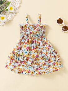 Đầm em bé viền lá sen Xù phân lớp Dải chun Hoa Tất cả trên in Boho - Nhiều màu - Xem 1