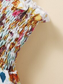 Đầm em bé viền lá sen Xù phân lớp Dải chun Hoa Tất cả trên in Boho - Nhiều màu - Xem 4