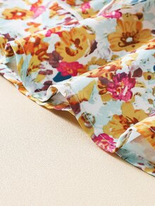 Đầm em bé viền lá sen Xù phân lớp Dải chun Hoa Tất cả trên in Boho - Nhiều màu - Xem 5