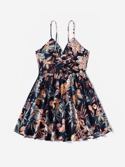 Plus Tropical Print Twist Front Cami Dress