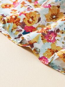 Đầm em bé viền lá sen Xù phân lớp Dải chun Hoa Tất cả trên in Boho - Nhiều màu - Xem 7